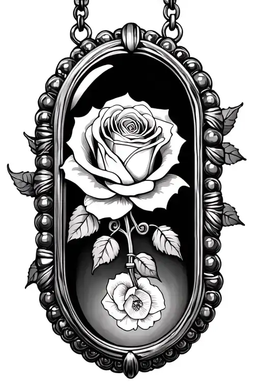 Traditional Locket With Rose In One Side And Primose In The Other Hanging From Beads