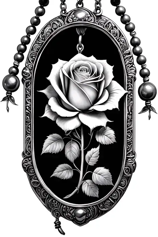 Traditional Locket With 2 Sides A Rose In One Side And Primose In The Other Hanging From Beads