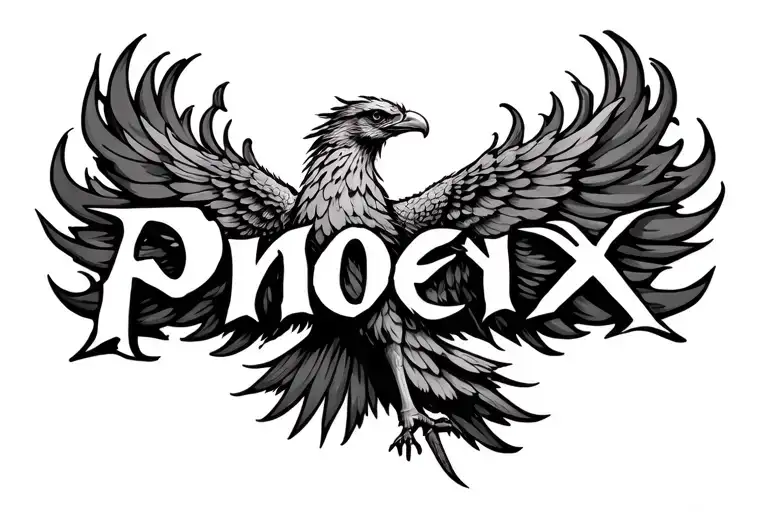 Phoenix Bird With The Word Phoenix Written In The Flames