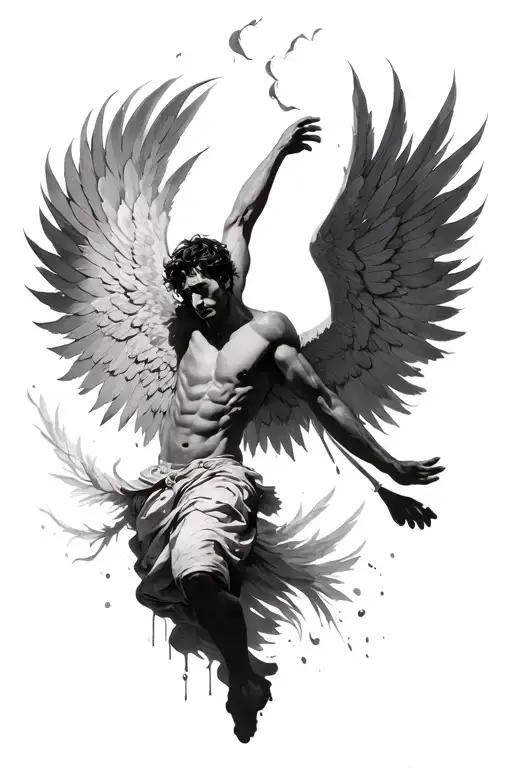 A Men Falling Angel With Feathers Floating
