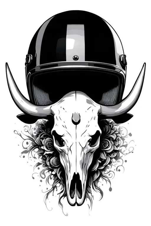 Bull Skull With Motorbike Helmet