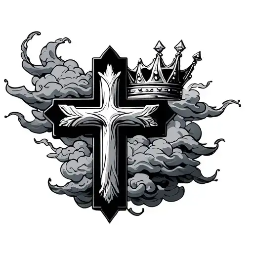 Cross With Crown And Clouds Surrounding