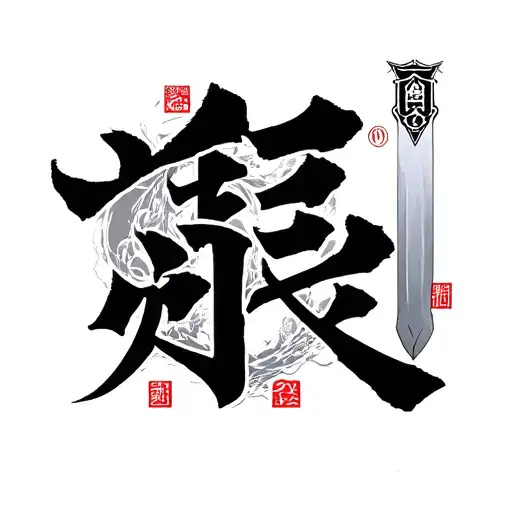 Sacrifice And Courage Japanese Letters And Eith Sword