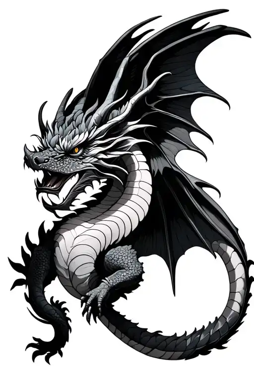 Dragon With Wings And Flowers