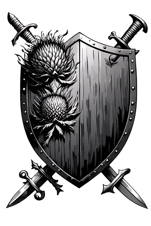 Scottish Thistle With Shield And Swords