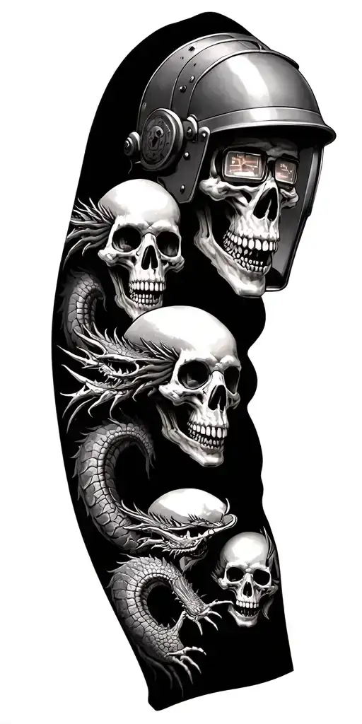 Skeletons With Welding Helmets And Dragons On Arm Sleeve