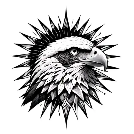 Persian Eagle With Sun And Gemetric Psychedelic Style Best Design