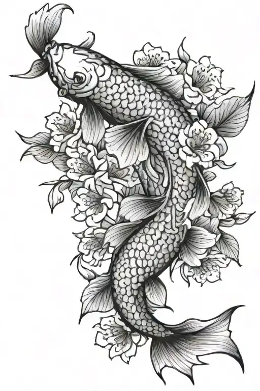 Koi Fish Cherry Blossom Flowers