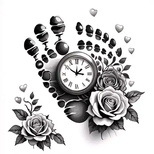 Baby Footprint With Roses And A Half Clock