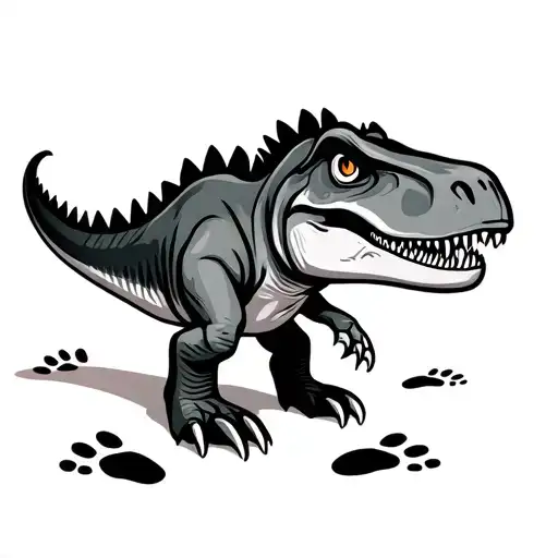 Cartoon Dinosaur With Footprints
