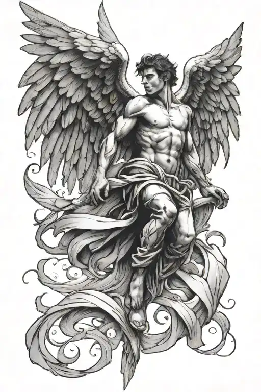 A Concept Tattoo Of A Male Falling Angel With Wings