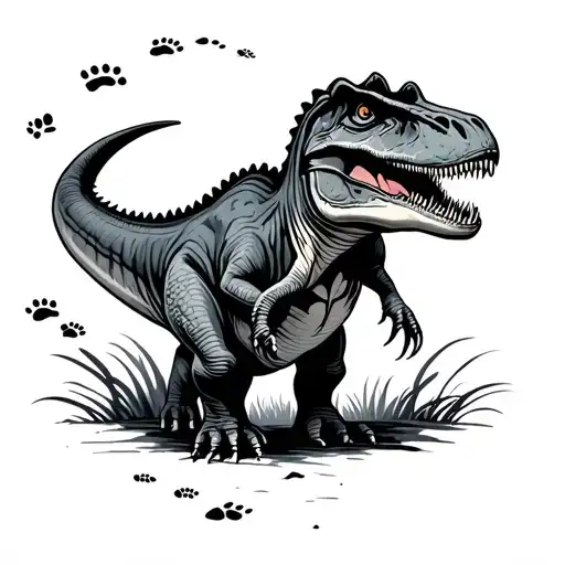 Outline Of Dinosaur With Footprints Behind