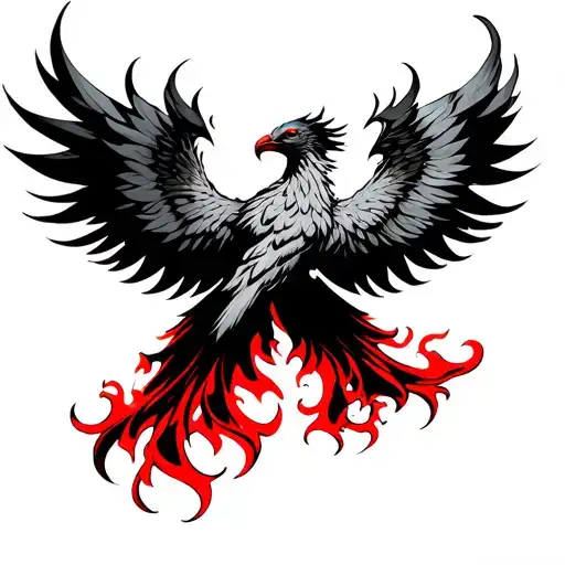 Polish Phoenix In Black And Red And Flames