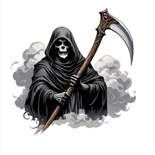 Cloudy Grim Reaper Holding A Scythe
