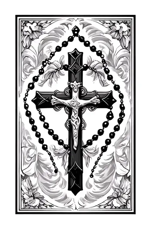 Cross Tattoo With Rosary
