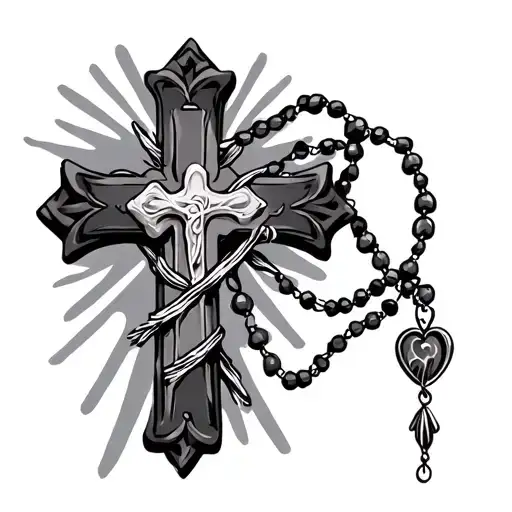 Cross Tattoo With Rosary Wrapped