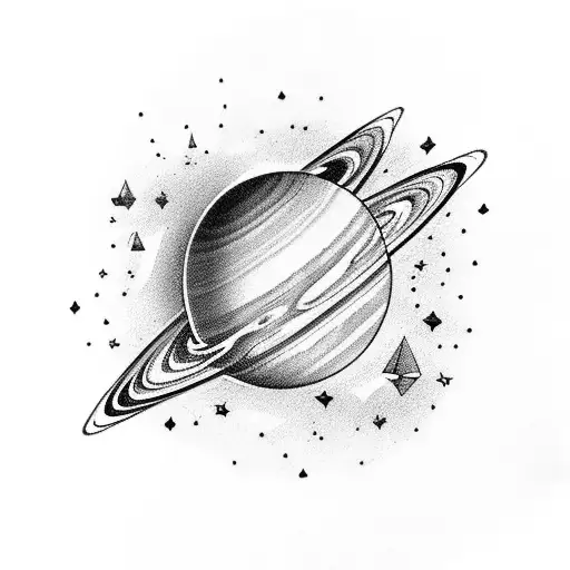 Saturn Planet With Stars Only Lines