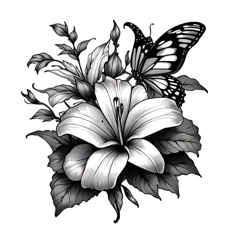 Flowers Lily And Rose Butterfly