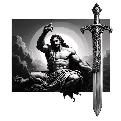 Creation Of Adam And Sword Tattoo Design