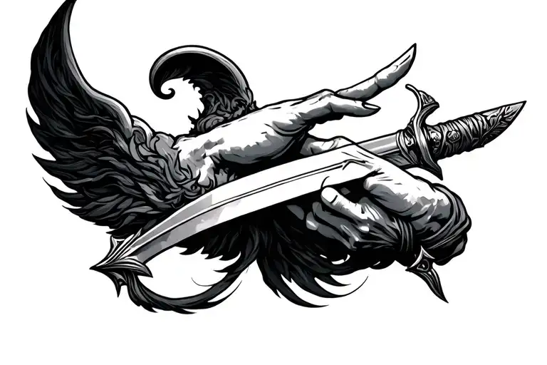 Creation Of Adam Hand And Sword Tattoo Design
