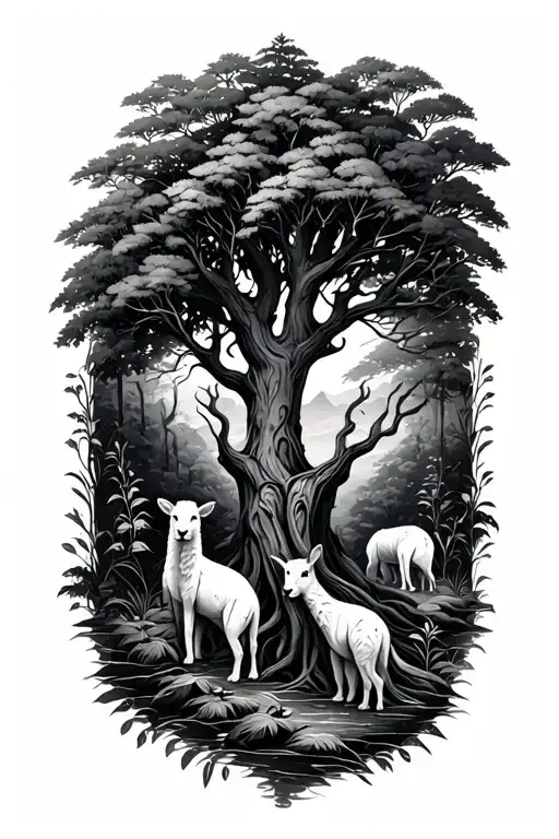 Tree And Animals In Nature