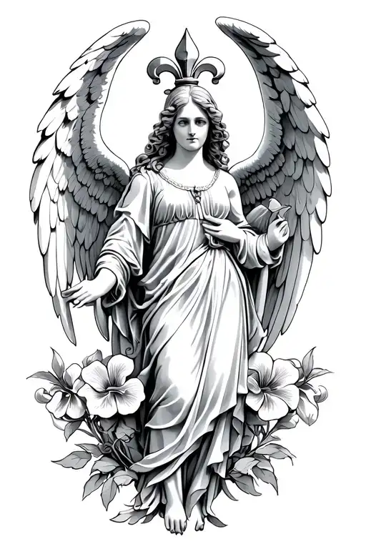 Angel With Fleur De Lis And Date Wings