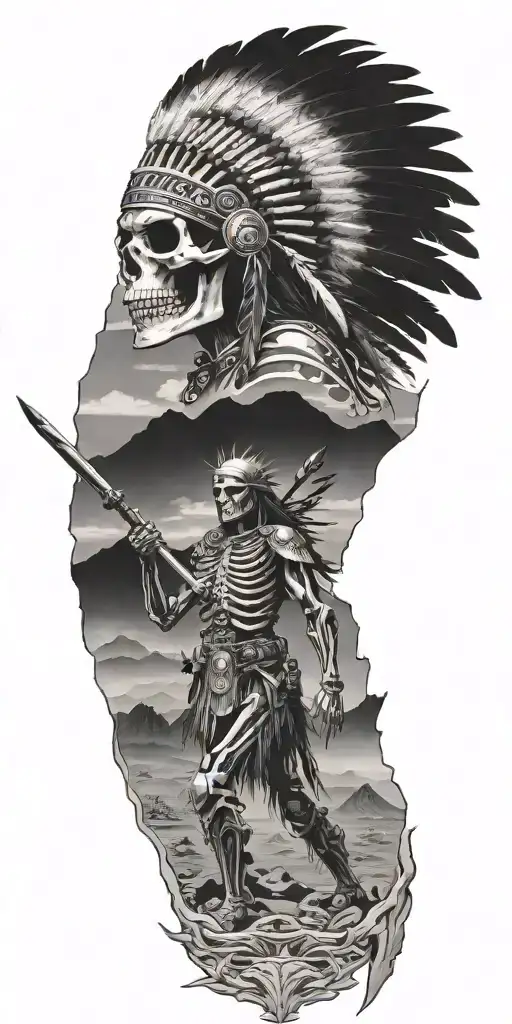 Native American Skeleton Warriors Battle Landscape