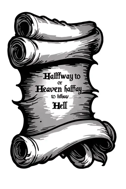 Old Scroll With A Text '' Halfway To Heaven Or Halfway To Hell ''