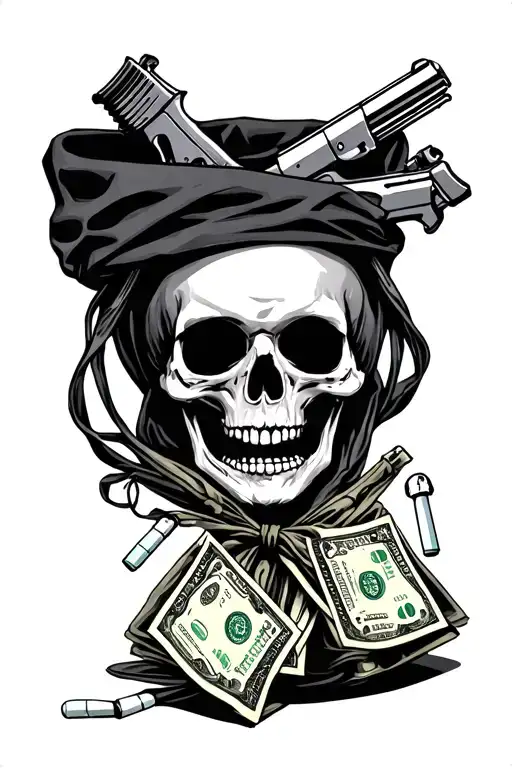 Death Money Bag Bitch Prostitute Weapons Drugs
