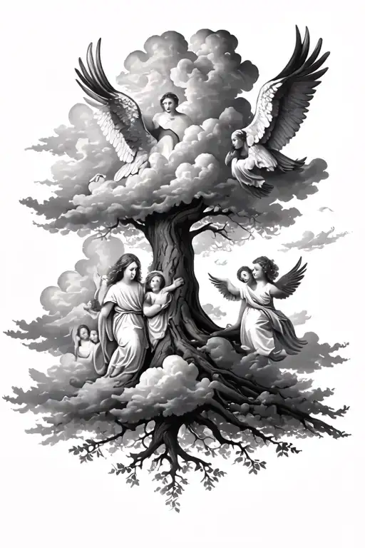Clouds With Angels And Family Tree