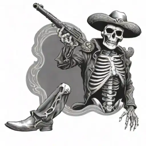 Mariachi Skeleton With Gun And A Cigarette
