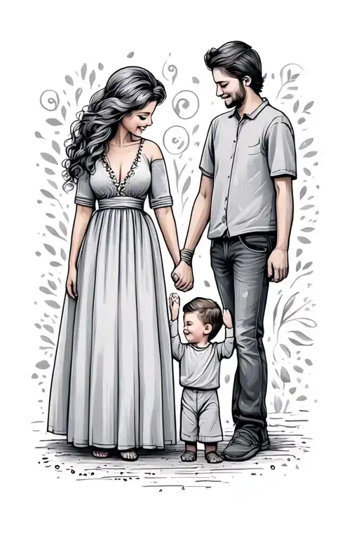 Mom Dad And Child Holding Hands