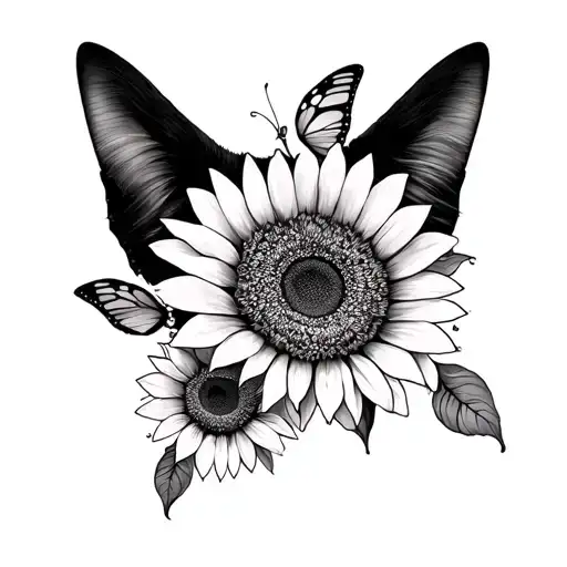 Cat Ears Mixed With Butterfly Wings And Sunflowers