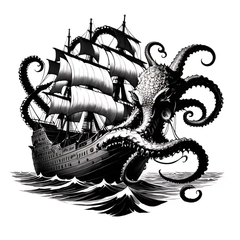 Kraken Attacking A Ship