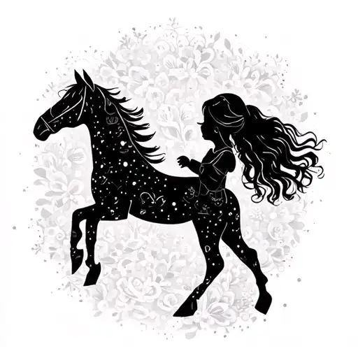 Horse Little Girl Silhouette Reaching
