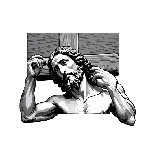 Jesus Doing A Chin Up On The Cross