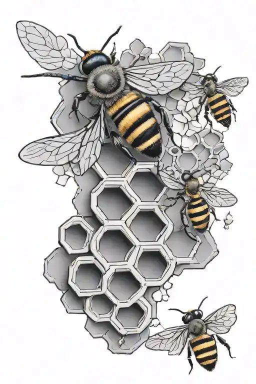 3D 4 Bees And 3D Honey Comb