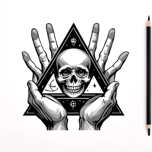 Triangle Skull Hands With Illuminati Eye Inside Surrounded