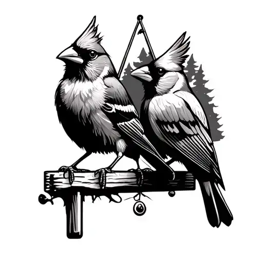 Rv Camping With Two Cardinals And A Fishing Pole