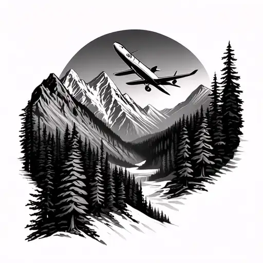 Mountains And Forest With A Plane For A Person Who Loved Tourism
