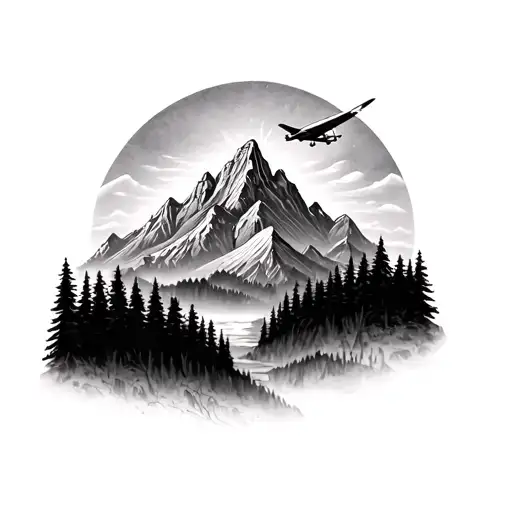 Mountains And Forest With A Plane Religious