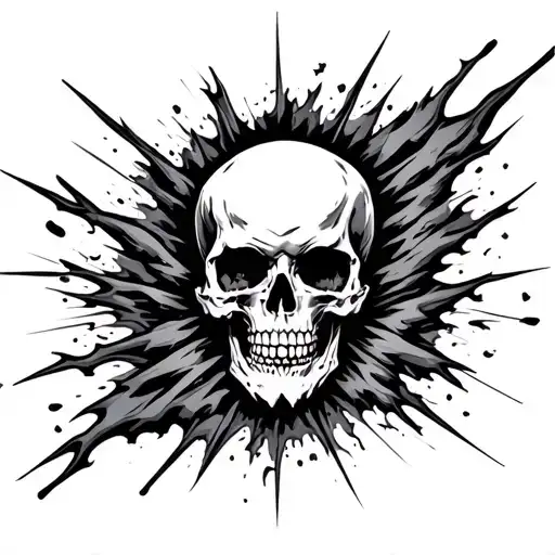 Sleeve Tattoo Representing Chaos With No Skull But An Explosion