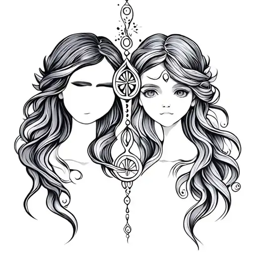 Mother And Daughter Tattoo Design With Unalome Symbol