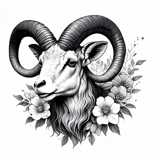 Capricorn Ram With Flowers Forming Constellations