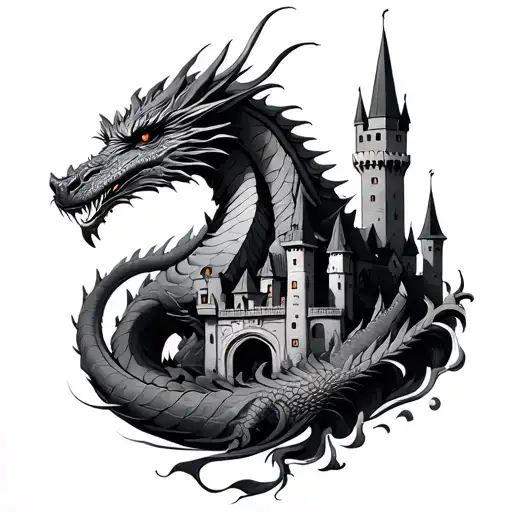Dragon And Castle Nestled Within The Design