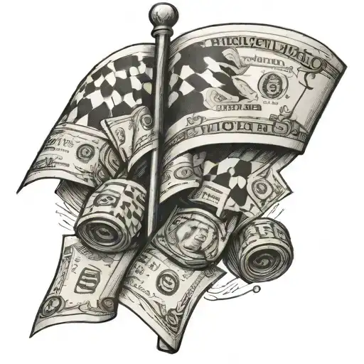 A Checkered Flag With A Stack Of Cash At The Finish Line