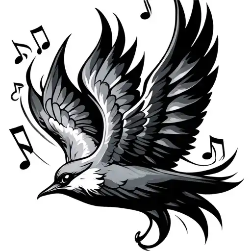 Graphic Tribal Swallow With Music Notes For Men's Forearm