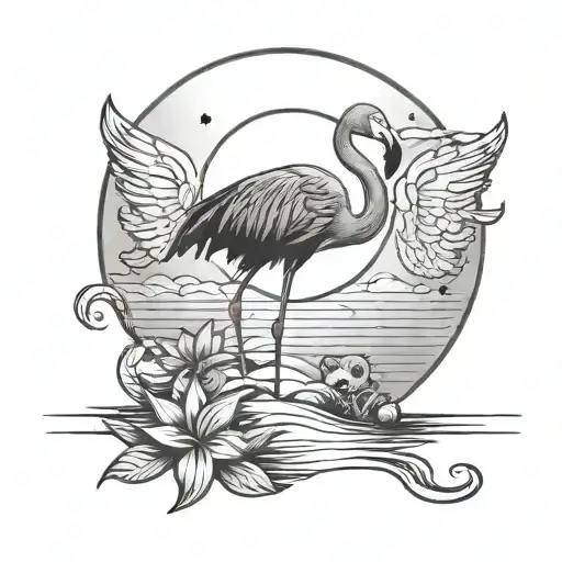 Flamingo And Cat Under The Moon