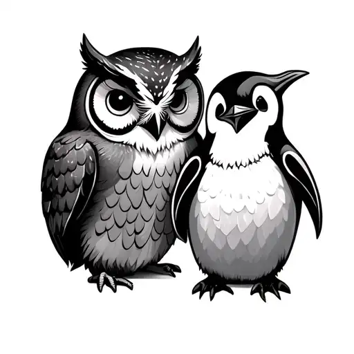 Owl And Penguin Holding Minimal