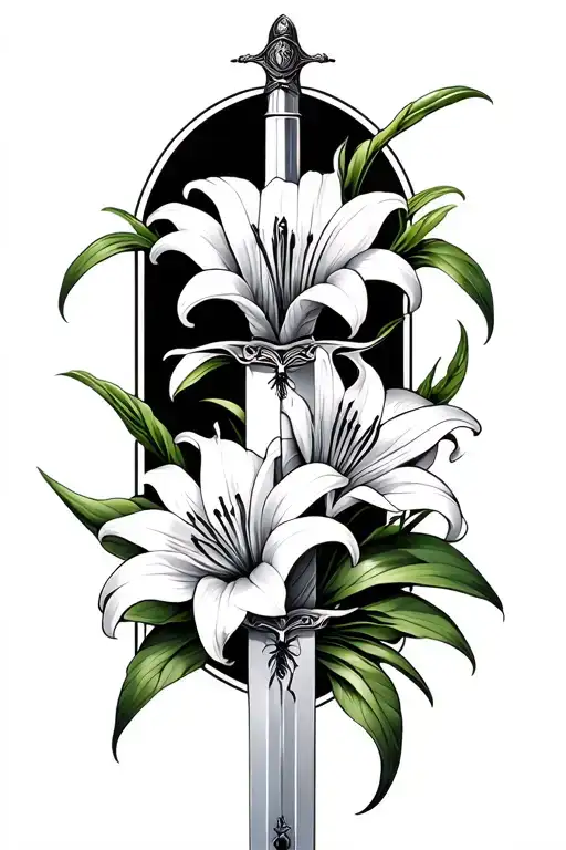 Sword With Spider Lily Flowers